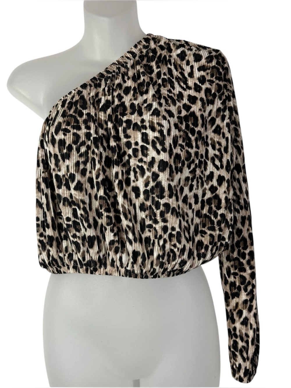 Express Tan Leopard Print One Shoulder Long Sleeve Blouse S